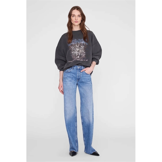Anine Bing Miles Leopard Muse Sweatshirt, Washed Black